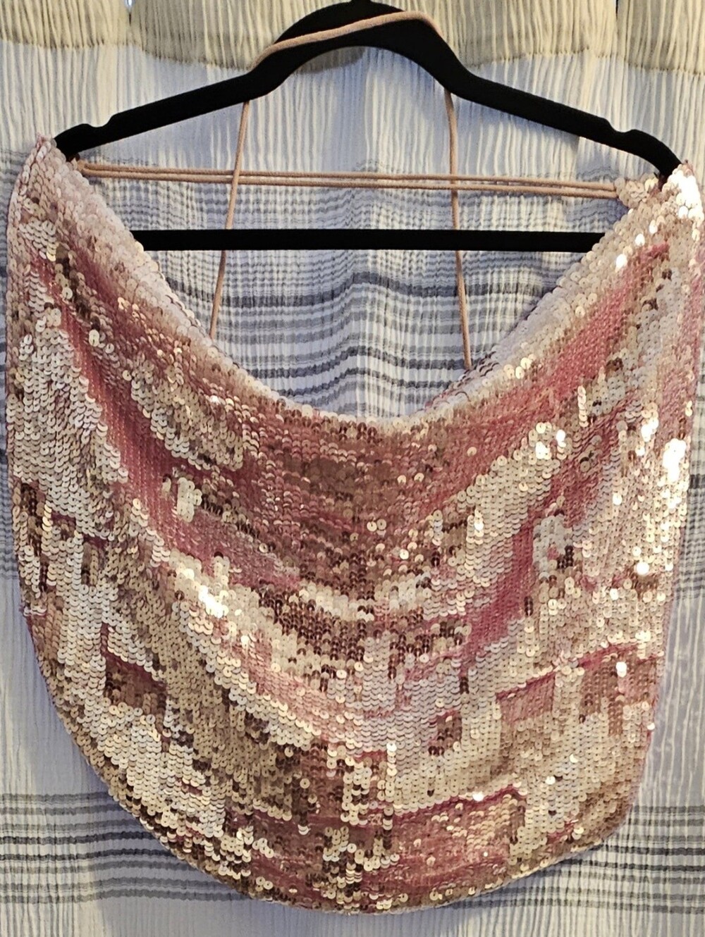 Crop Sequin Backless Halter Top in Rose Gold - Size 12